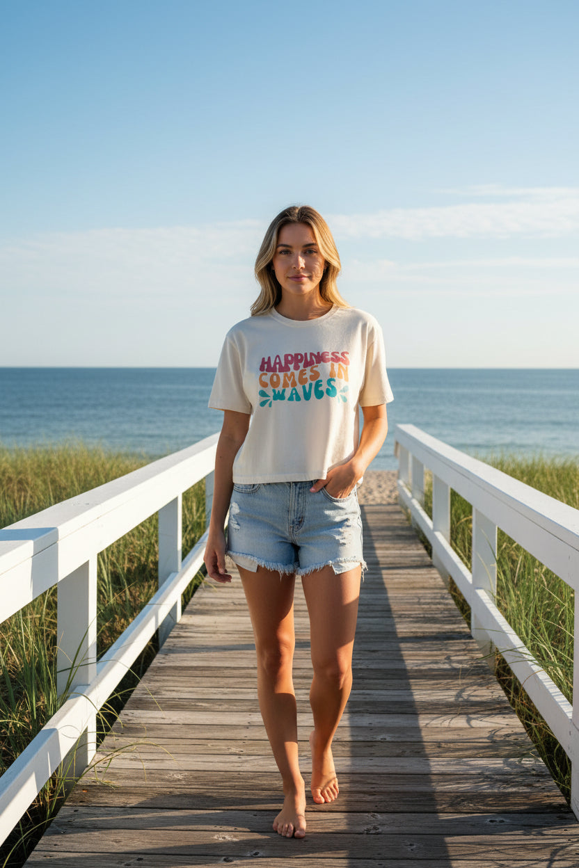 Happiness Comes in Waves Women's Boxy Tee